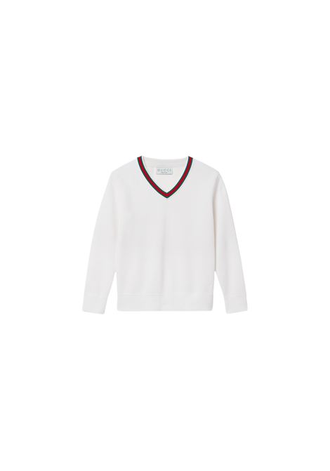 Maglione Ricamato In Cotone Bianco GUCCI KIDS | 807873-XKEIS9060